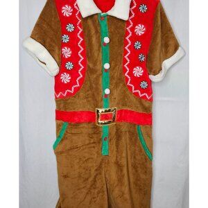 Blizzard Bay Christmas Gingerbread Man Adult Costume Pajamas Fleece Medium